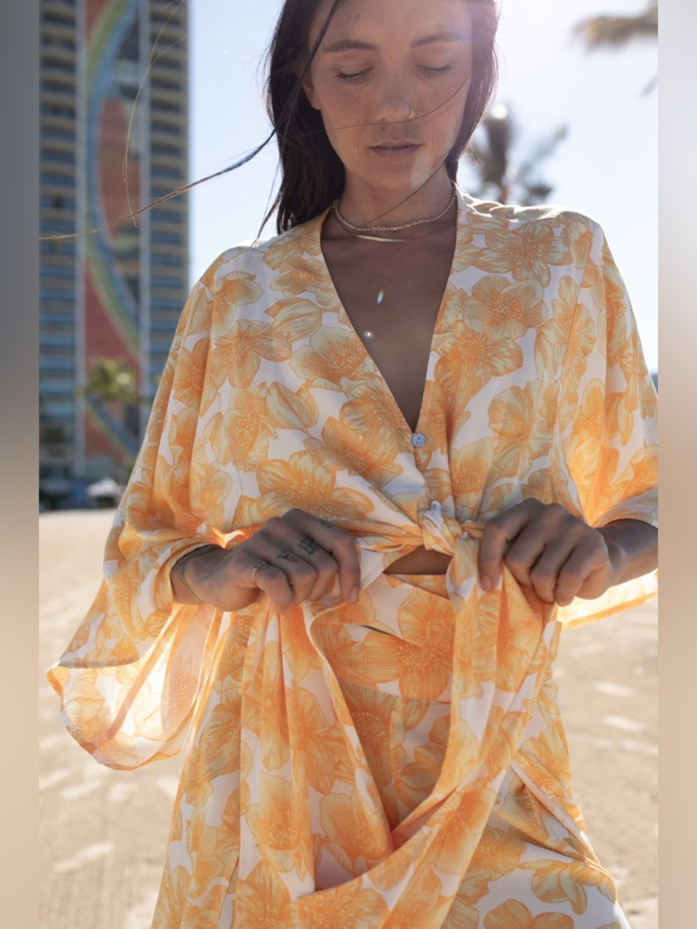 46. XIX Palms Front-Tie Kimono Top
